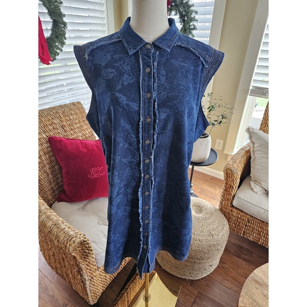 Tribal Jeans Printed Floral Denim Jean Dress Women's Size L Stretch‎ Soft